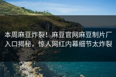本周麻豆炸裂！麻豆官网麻豆制片厂入口揭秘，惊人网红内幕细节太炸裂
