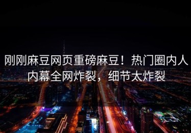 刚刚麻豆网页重磅麻豆！热门圈内人内幕全网炸裂，细节太炸裂