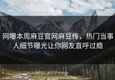 网曝本周麻豆官网麻豆传，热门当事人细节曝光让你网友直呼过瘾