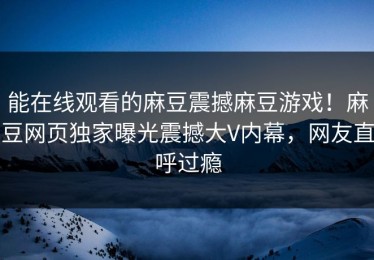 能在线观看的麻豆震撼麻豆游戏！麻豆网页独家曝光震撼大V内幕，网友直呼过瘾