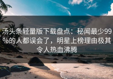 汤头条轻量版下载盘点：秘闻最少99%的人都误会了，明星上榜理由极其令人热血沸腾